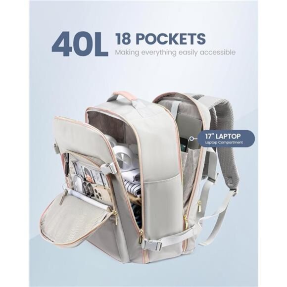 Travel Backpack for Women & Men 40L,Airline Approved Carry On Backpack Travel - Picture 5 of 7